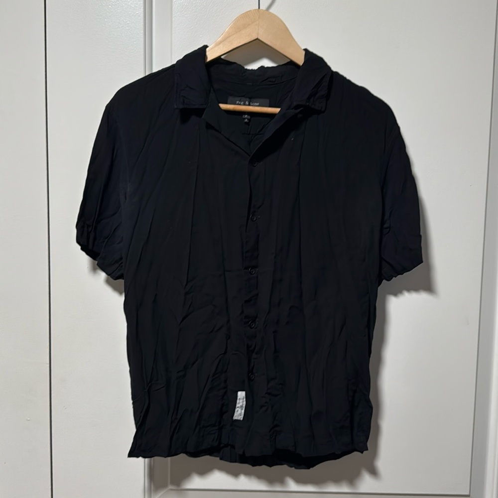 Rag & Bone Black Avery Viscose Ss Button Down Siz… - image 1